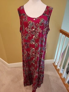 Koret Maxi Dress Sz PXL Sleeveless Pink/Fuschia Paisley Button Down Stretch Back - Picture 1 of 6