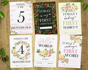 Vintage Baby Milestone Cards • Floral Memory Cards • Baby Gift • 1st Year - Picture 1 of 8