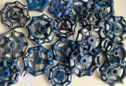 vtg water faucet knob VALVES handle Steampunk blue wheel lot arts crafts antique Cover