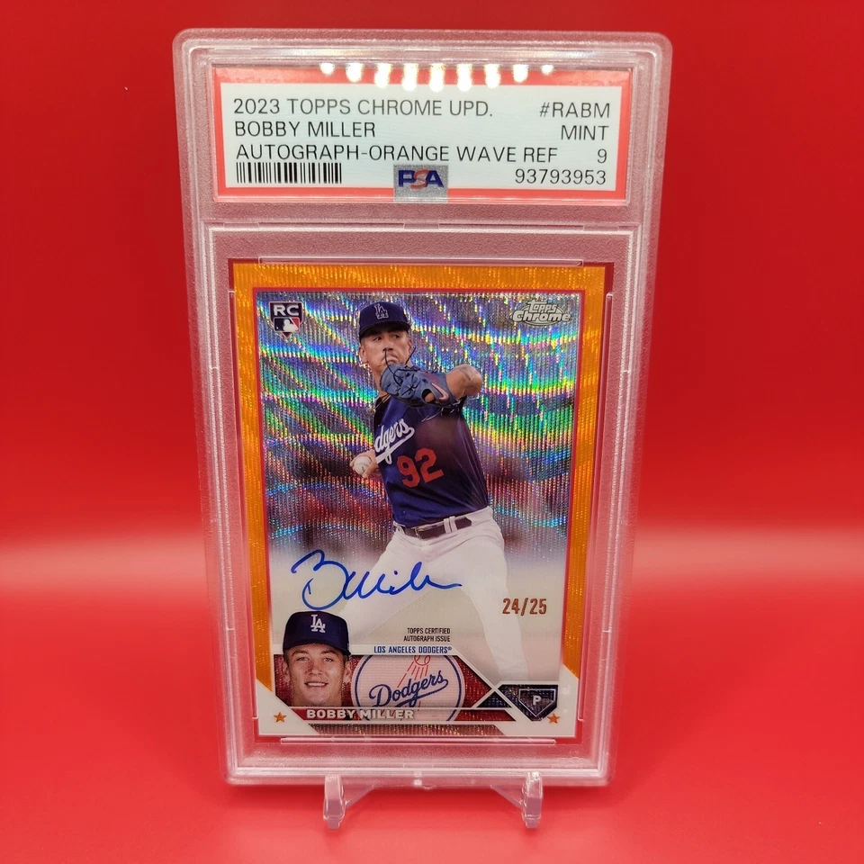 2023 Topps Chrome Update Bobby Miller Orange Wave Refractor PSA 9 #24/25 - Image 1 of 4