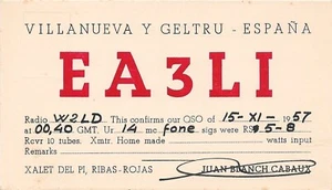 QSL Card CB HAM Radio Cartolina 1957 VILLANUEVA Y ESPAÑA EA3LI TARJETA POSTAL - Foto 1 di 2