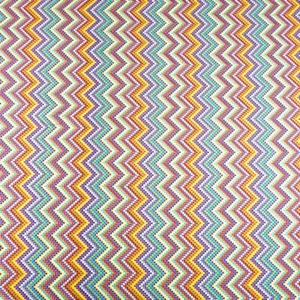Happy Zig Zag Pointillist Print Orange, Blue, Red & Yellow, Cotton Per 1/2 Yd - Picture 1 of 4