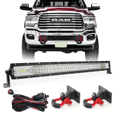 32''inch Led Light Bar+Front Tow Mount Hook w/Wiring For 2010-2020 Ram 2500 3500 - Image 1 of 4
