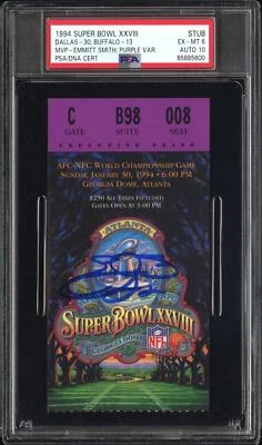 Emmitt Smith signed Super Bowl XXVIII 28 Ticket Stub PSA 6 PSA/DNA auto Grade 10 - Image 1 of 2