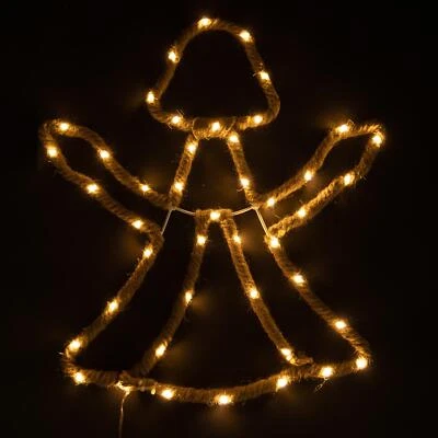 Christmas Silhouette Rope Lights Angel Shape LED Hemp Jute Retro Wall Decoration - Image 1 of 4