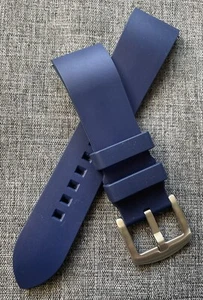 Premium FKM Rubber Contoured Watch Strap / Navy 20/22/24mm Quick release Steel - Picture 1 of 6
