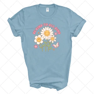 BE KIND TO ALL KIND RETRO FLOWERS T-SHIRT WOMAN - Picture 1 of 12