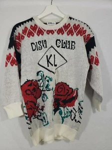 OH!My For Young Lady Vintage Sweater Hearts Size S White Red Disu Club - Picture 1 of 7
