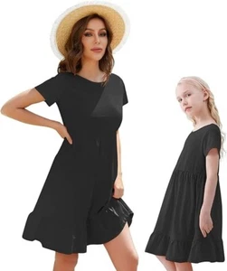 Mother and Daughter V Back Crew Neck Shift Loose Mini Black Dress - Sizes: M & 6 - Picture 1 of 12