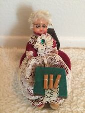 Primitive Mrs. Claus Polish Christmas Doll "Sitting w/ Cinnamon Sticks" Display