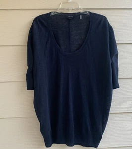 Christopher Fischer 100% Linen Blue Knitted Dolman Sleeve Top Blouse Sz L Sheer - Picture 1 of 8