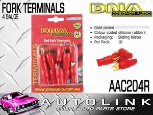 DNA AAC204R 4 GAUGE RED FORK TERMINALS - GOLD PLATED 10 PACK - Picture 1 of 3