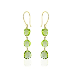 Genuine Peridot Solid 14K Yellow Gold Dangle Drop Earrings August Birthstone - Picture 1 of 8