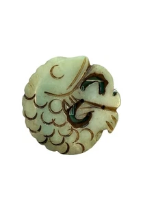 Vintage Nephrit Jade Chinesischer Karpfen Fisch Urzeit Anhänger Grün A2 - Bild 1 von 2