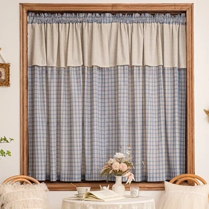 1pc Check Kplaid Curain Frap French Country Window Curtains Drape Rod Pocket - Picture 1 of 6