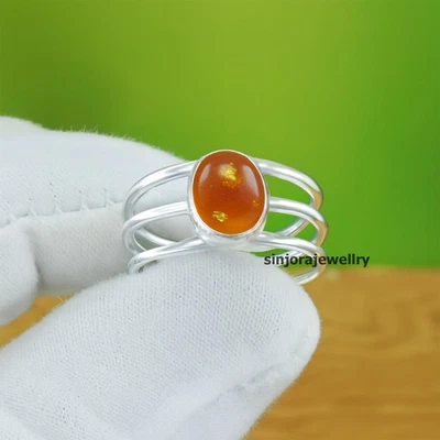 Anello regalo fatto a mano in argento sterling 925 con pietra preziosa ambra ... - Immagine 1 di 4