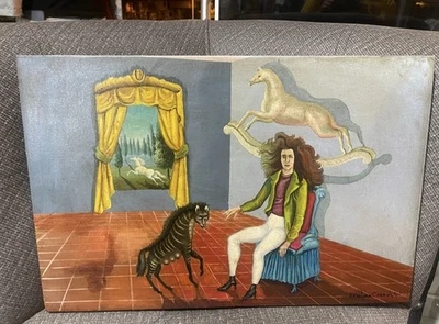 Leonora Carrington 签名油画帆布 16x24 超现实主义。 — 第 1/4 张图片