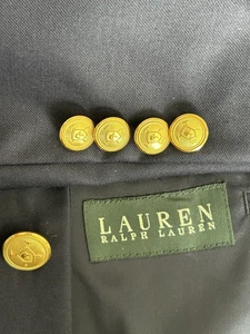Ralph Lauren Jacket Mens Solid Navy Blue Wool Blazer Gold Shield Button Size 44R - Picture 1 of 10
