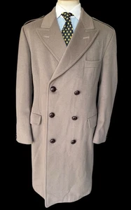 VTG John G Hardy Wool Double Breasted Overcoat 46R Taupe Made In England  - Picture 1 of 19
