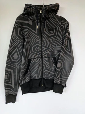 Volcom Pentagon Pattern Men's Hoodie Size S Black Gray Sweatshirt Full Zip  - Image 1 of 4