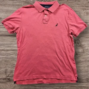 Nautica Polo Shirt Slim Fit Casual Short Sleeve Salmon Pink Mens Large - Picture 1 of 7