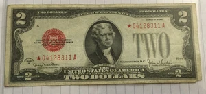 1928 G $2.00 Two Dollars STAR RED SEAL BILL very nice circulated note - Picture 1 of 2