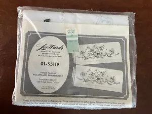 Lee Wards Pillowcase Set Stamped to Embroider Pansies Floral Cotton Vintage 50s - Picture 1 of 6