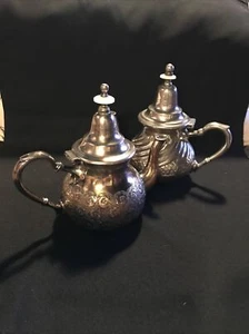 Pair Of Vintage Moroccan Teapot Arabic Depose Silver Teapots Beautiful - Bild 1 von 12