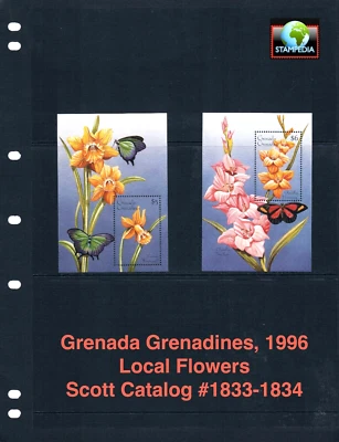 $9.50 Scott Value - 1996 GRENADA Butterflies 2 s/s Flowers CV MNH NH UMM - Image 1 of 4