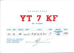 Vintage Amateurfunk CQ QSL QSO POSTKARTE YT7KF JUGOSLAWIEN KIKINDA 1986 - Bild 1 von 1