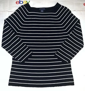 Ann Taylor Women's Black and White Stretch 3/4 Sleeve Striped Knit Top Size M - Picture 1 of 5