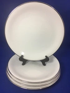 Vintage Noritake SILVERDALE White & Platinum Trim DINNER PLATES 5594 Set of 4 #B - Picture 1 of 11