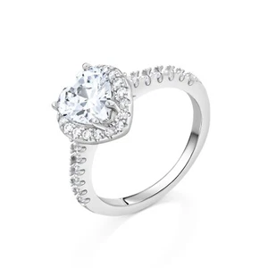 Love Heart Halo Womens Ring 925 Sterling Silver 5A Cubic Zirconia Jewellery Gift - Picture 1 of 4