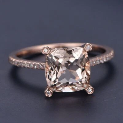 Anillo de compromiso solitario de diamantes y morganita natural de 1,04 quilates de oro rosa sólido de 14 k Foto 1 de 4