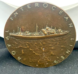 VINTAGE ROYAL INTEROCEAN LINES NIEDERLANDE, BRONZE MARITIME MEDAILLE 80mm um 1964 g - Bild 1 von 6