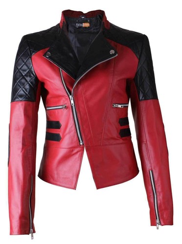 VALENTINO Elegante giacca biker donna rossa vera pelle d'agnello cerniera