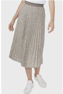 Vince Camuto A line Midi Skirt XL Beige Pleat Elastic Waist Polka Dot Old Money - Picture 1 of 7