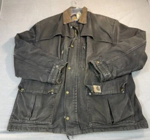 Carhartt Jacket Detroit Large Faded Black corduroy distressed blanket Lined - Picture 1 of 24