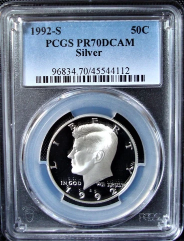 1992 S SILVER Kennedy JFK Half Dollar Proof PCGS PR70DCAM Deep Cameo Blue 50c Cover