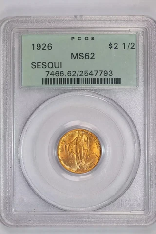 1926 $2.5 SESQUICENTENNIAL COMMEMORATIVE GOLD PCGS MS62 OGH Cover