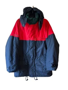 Vintage Eddie Bauer blau rot grün Gänsedaunen Kapuze gefütterte Jacke Mantel Parka XL - Bild 1 von 7