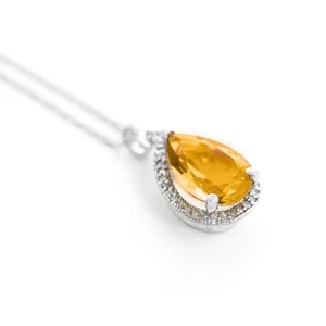 14k Solid White Gold Necklace w/ Natural Diamond & Citrine Gemstone 14"-24" L - Picture 1 of 6