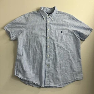 Ralph Lauren Mens Blue Button Down Shirt Seersucker Cotton Lightweight Size 2XL - Picture 1 of 9