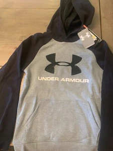 Under Armour Pullover Hoodie Youth Med Black & Gray Coldgear Kangaroo Pocket/NWT - Picture 1 of 6