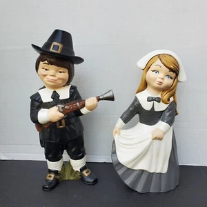 Vintage Keramik Junge & Mädchen blonde & braune Haare Pilger Erntedank Herbst Herbst - Bild 1 von 24