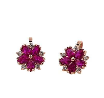 925 Sterling Silver 3x4.5mm Ruby Clip-on 1/2''Earrings Gemstone Rose Gold-Plated - Image 1 of 2