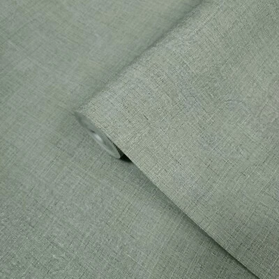 Distressed Mint green gray faux sisal grass sackcloth fabric textured wallpaper - Image 1 of 4