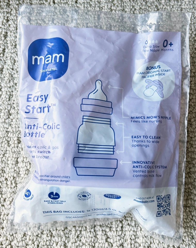 MAM Easy Start 防胀气瓶 5 盎司带奖励舒适硅胶奶嘴 — 第 1/1 张图片