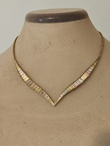 Stunning 14K ITALY Tri-Colored GOLD Necklace Chevron V- style 1980s - Picture 1 of 15