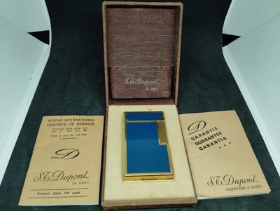 Accendino a gas Dupont vintage linea laccato blu 1L con scatola - Immagine 1 di 4